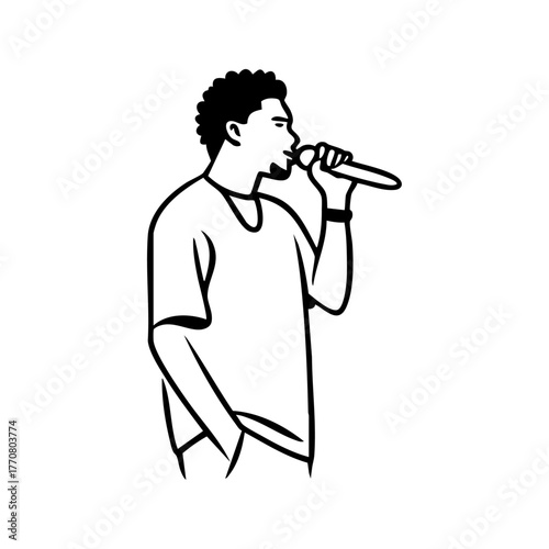 Young man performing beatboxing into a microphone, representing street performance, rhythm, and vocal creativity.