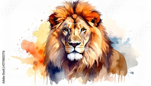 Majestic Lion Portrait in Watercolor Style - A Symbol of Strength and Beauty.