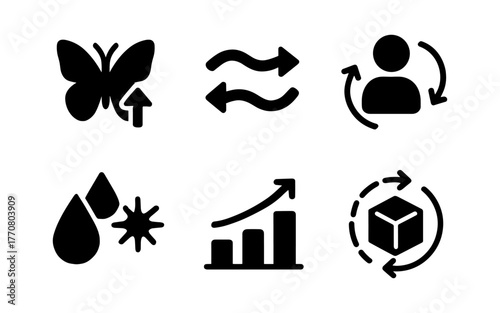 Modern silhouette icons set featuring transformation and growth concepts