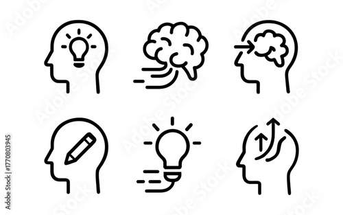 Creative mind concepts: simple line icons of brainstorming and innovation