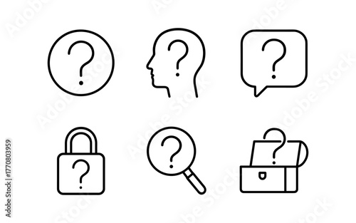 Minimalist question mark icons in simple line art style