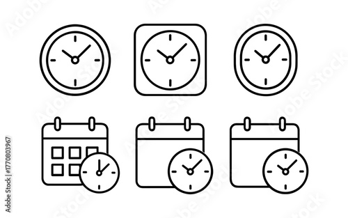 Simple line design of clocks and calendars for time management concepts