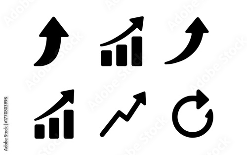 Set of black growth and progress icons in flat style