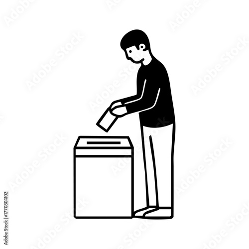 Man casting a vote by placing a ballot into a box, representing democracy, elections, and civic participation.