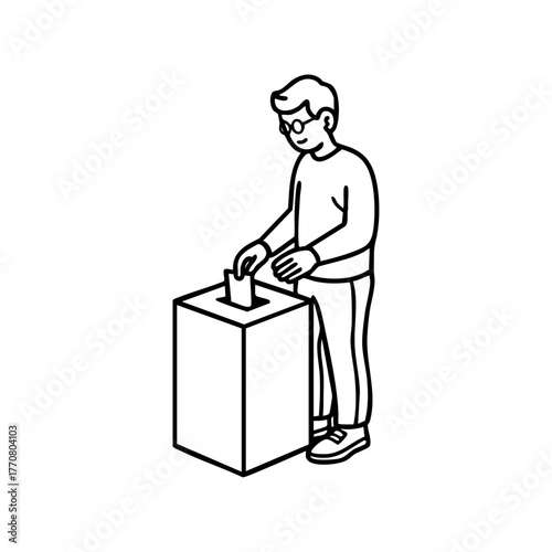 Man casting his vote into a ballot box, representing civic duty, democratic participation, and election voting process.