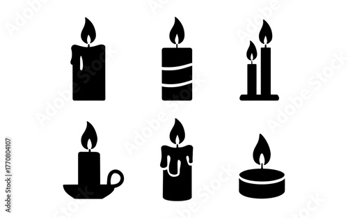 Minimalist candle icons set featuring various silhouettes and designs