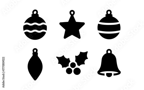 Minimalist holiday icon set featuring christmas ornaments and decor elements
