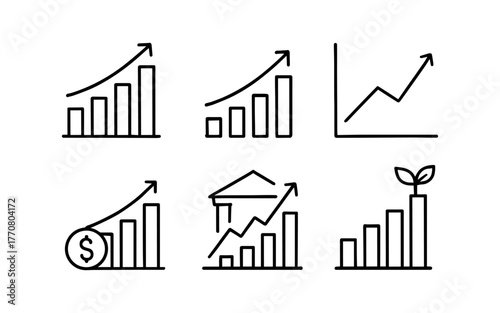 Set of linear graph icons representing growth and progress concepts