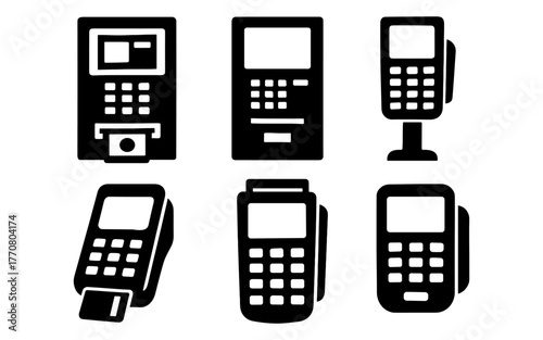 Set of silhouette payment terminal icons for digital payment solutions
