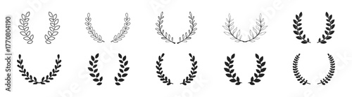 Laurel wreath award icon, vintage trophy emblem, winner and champion symbol of success, triumph, and achievement – vector illustration on transparent background