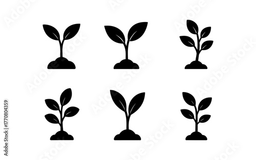 Silhouette collection of young plants on white background
