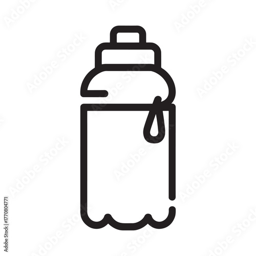 Simple outline icon of a water bottle with a droplet of water falling