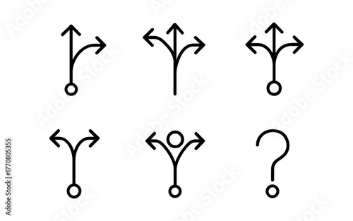 Minimalist linear arrow icons set with directional symbols for decision making