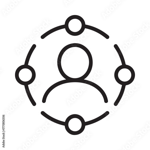 Abstract icon representing connection and community around a central person