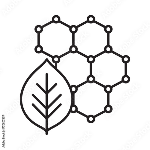 Abstract representation of organic molecule structure with a leaf symbol