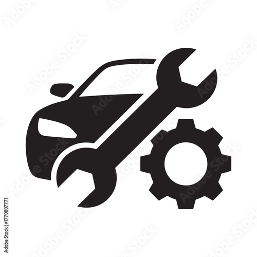 Automotive repair and maintenance service icon with car wrench and gear