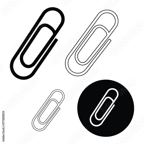 Paperclip collection simple doodle icon set stationery office supply design element vector