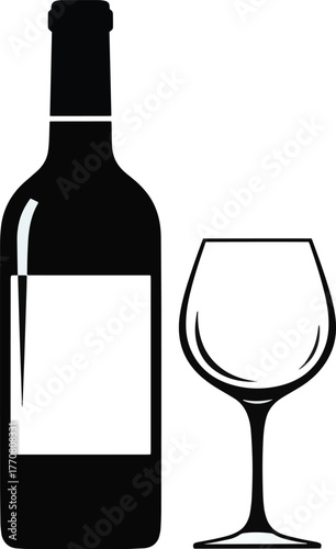  wine bottle and wine glass silhouette vector