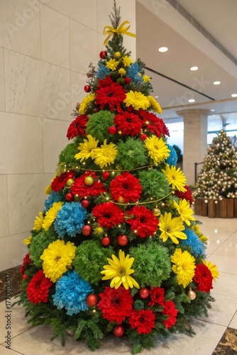 Bright Fresh Flowers in Fir Shape – Celebration of Spring Warmth During Winter Holidays
