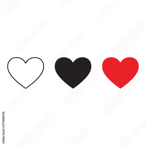 Heart shapes red black outline concept vector