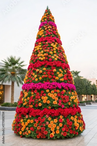 Floral Christmas Tree Alternative – Spring Flowers Arranged as Festive Holiday Centerpiece 