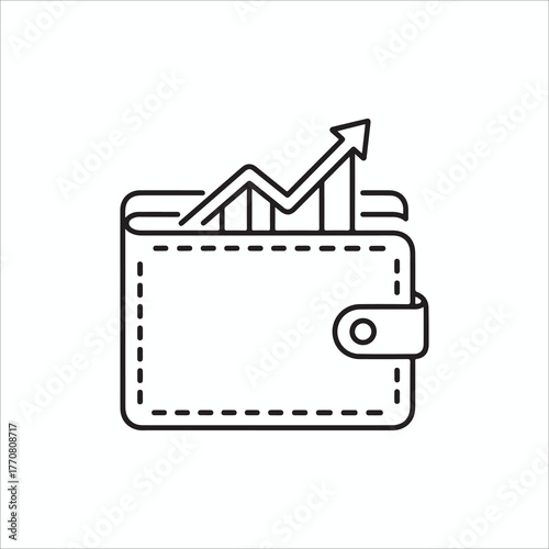 Wallet with an arrow showing growth financial success and investment profitability concept in a minimalist style