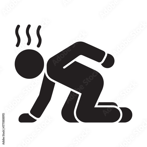 Exhausted person on knees with heat waves rising from head icon