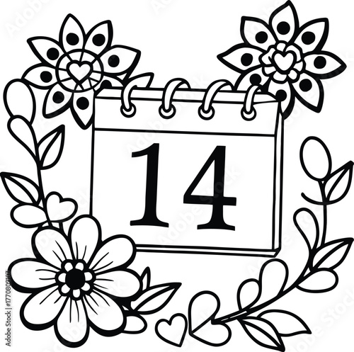 Calendar page marked february 14 isolated on white background isolated on transparent background