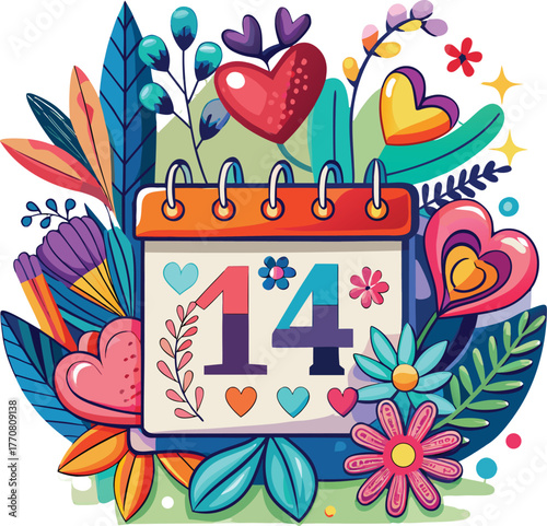 Calendar page marked february 14 isolated on white background isolated on transparent background