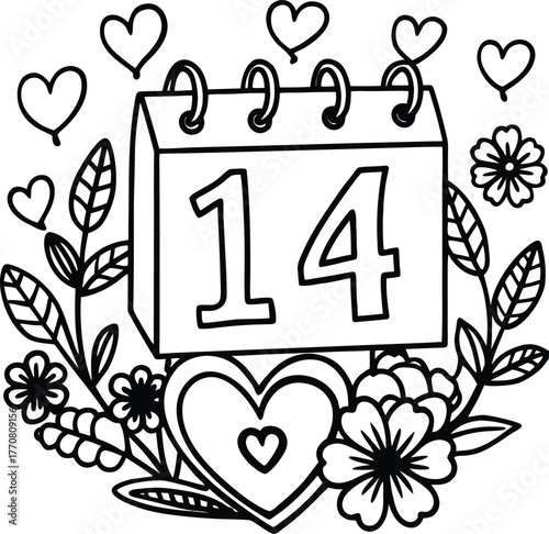 Calendar page marked february 14 isolated on white background isolated on transparent background