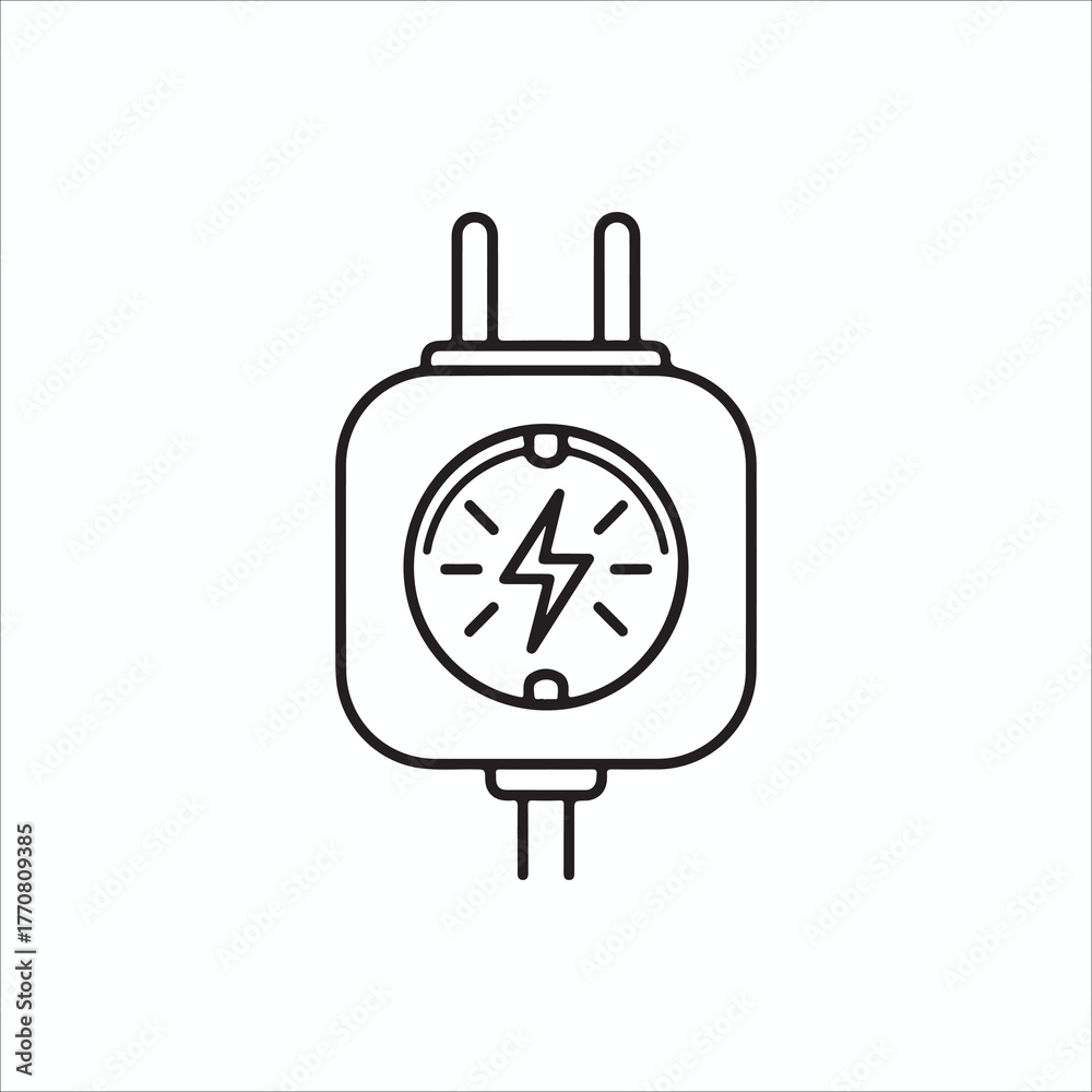 Obraz premium Electric plug line icon energy saving concept power cable cord electrical plug outline vector illustration electricity connection symbol
