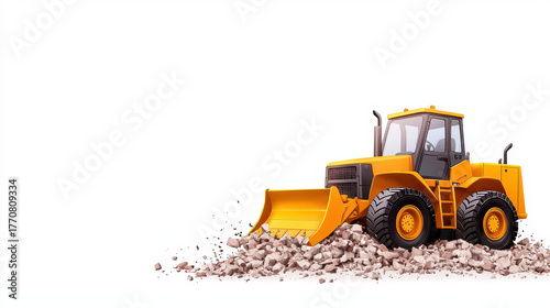 Heavy machinery construction vehicle yellow bulldozer earth mover rubble excavation industrial equipment cartoon illustration