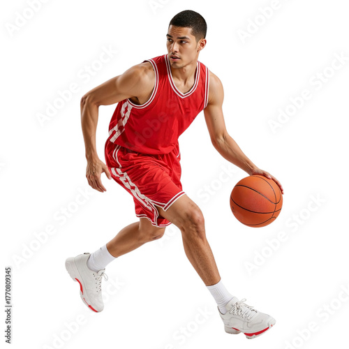 Dynamic Basketball Player Dribbling Ball in Action