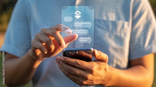 A person using a smartphone with an AI chatbot interface