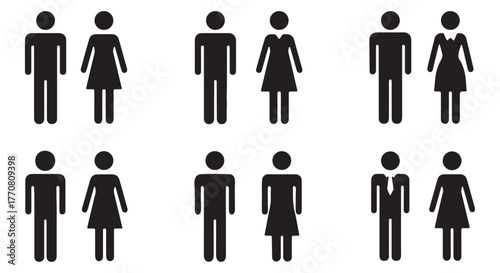 Six pairs of male and female silhouette icons representing people