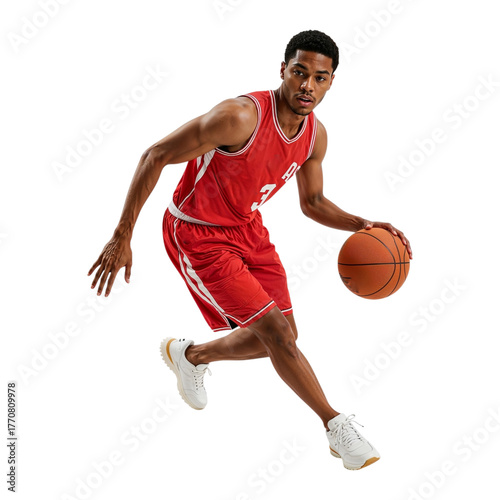 Dynamic Basketball Player Dribbling on Court
