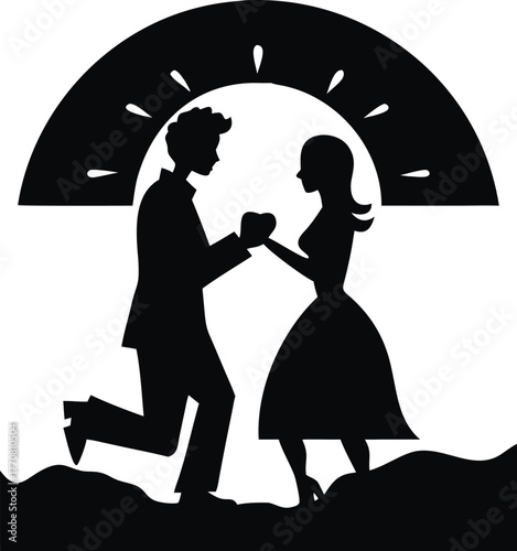 Man proposing to woman at sunset isolated on white background isolated on transparent background