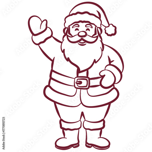 Red hand drawn Santa Claus, vintage elegant line art. Xmas holiday element. Seasonal vector illustrations