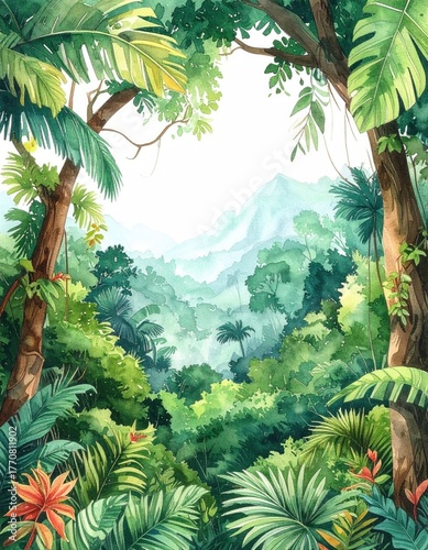 Lush Tropical Rainforest Canopy with Vibrant Green Foliage.