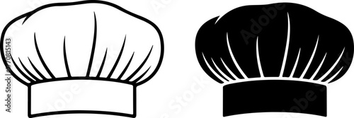 Two chef hats one outline one solid black illustration