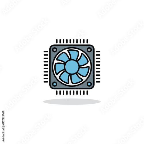 Cpu cooler, Desktop cooling fan icon logo flat vector design
