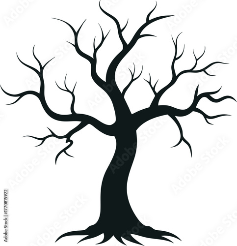 Spooky Gnarled Tree With Twisted Branches silhouette Vector illustration