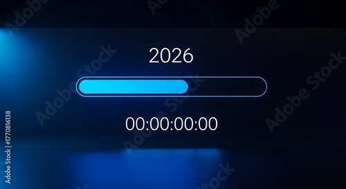 Countdown to 2026 a digital display showcases the anticipation for the upcoming year, with a progress bar indicating the time left and a timer ticking down to the momentous occasion