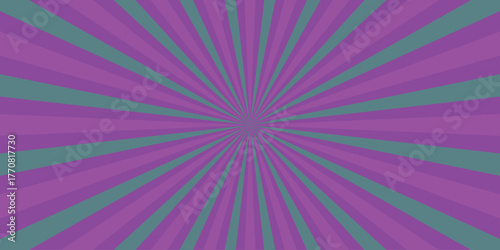 Vibrant purple and teal sunburst pattern with radiating stripes, ideal for dynamic backgrounds and retro graphic design projects