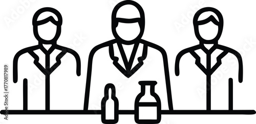 Three Scientists or Doctors with Beakers in Line Icon researchers medical