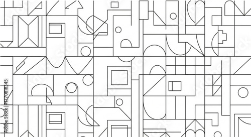 Minimalist black and white vector of geometric patterns, seamless design, clean lines, modern aesthetic