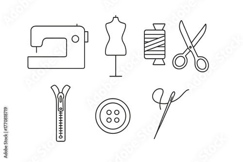 Sewing tools and supplies displayed in a minimalist design for craft enthusiasts