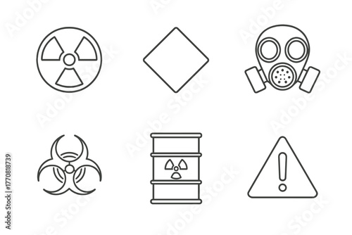 Warning symbols of hazardous materials presented in a clear, simple layout for safety communication
