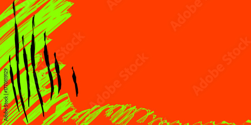 Vibrant abstract background featuring neon green elements and vertical black claw marks on an aggressive orange canvas, ideal for Halloween, parties, or urban design.