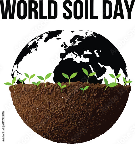 World soil day illustration with earth globe and plants isolated promoting sustainable soil management practices